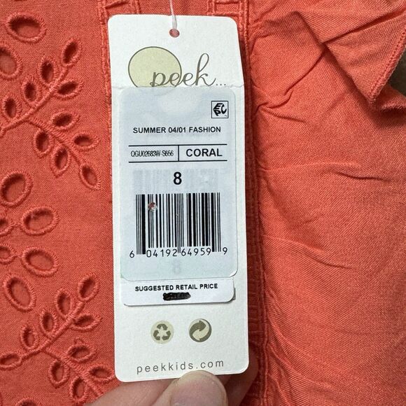 NEW Peek Coral Sleeveless Drop Waist Dress Girl's Size 8 Lined Ruffle Eyelet - Picture 4 of 15